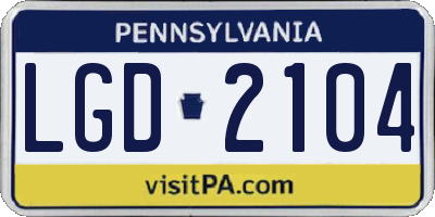 PA license plate LGD2104