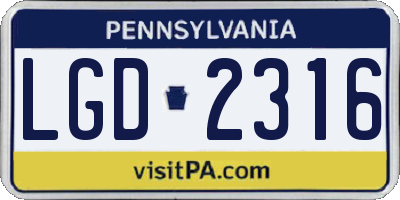 PA license plate LGD2316