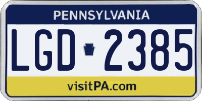 PA license plate LGD2385