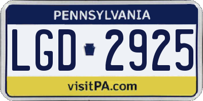 PA license plate LGD2925