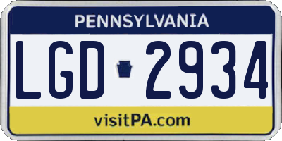 PA license plate LGD2934