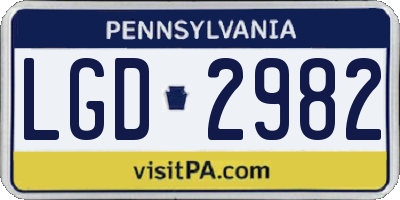PA license plate LGD2982