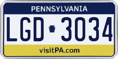 PA license plate LGD3034