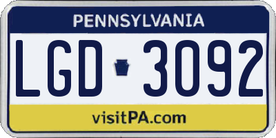 PA license plate LGD3092