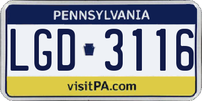 PA license plate LGD3116