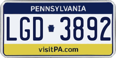 PA license plate LGD3892