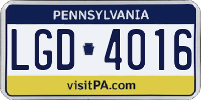 PA license plate LGD4016