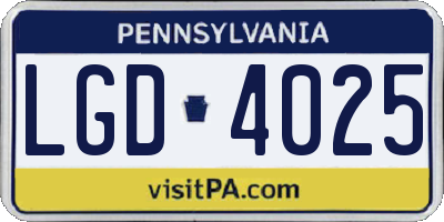 PA license plate LGD4025