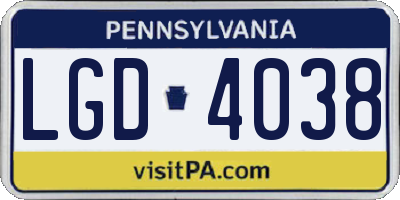 PA license plate LGD4038