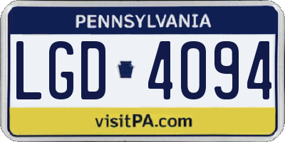 PA license plate LGD4094