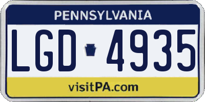 PA license plate LGD4935