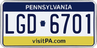 PA license plate LGD6701
