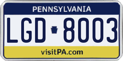 PA license plate LGD8003
