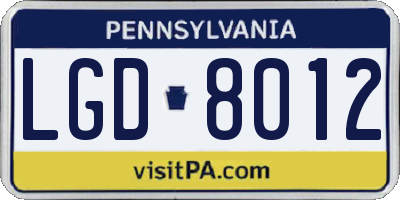 PA license plate LGD8012
