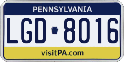 PA license plate LGD8016