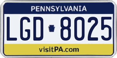 PA license plate LGD8025