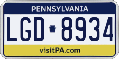 PA license plate LGD8934