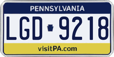 PA license plate LGD9218