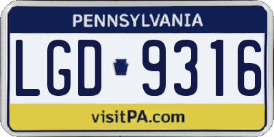PA license plate LGD9316