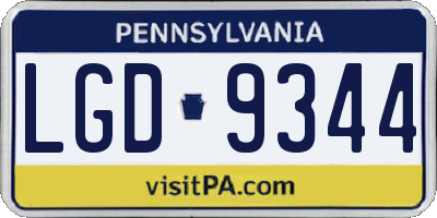 PA license plate LGD9344