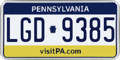PA license plate LGD9385