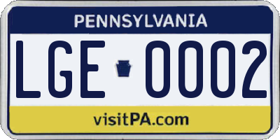 PA license plate LGE0002