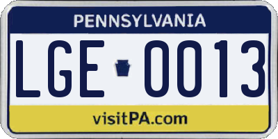 PA license plate LGE0013