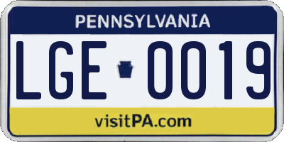 PA license plate LGE0019