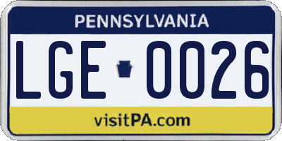 PA license plate LGE0026