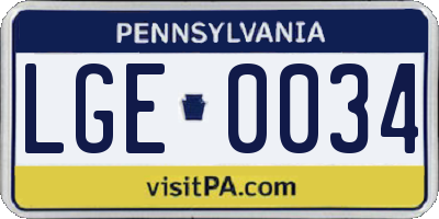 PA license plate LGE0034