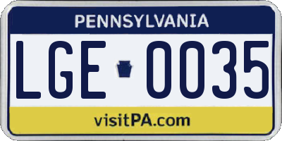 PA license plate LGE0035