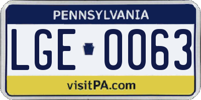PA license plate LGE0063