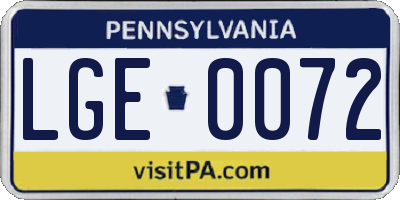 PA license plate LGE0072