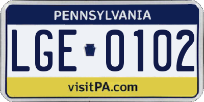 PA license plate LGE0102