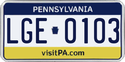 PA license plate LGE0103