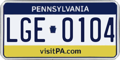 PA license plate LGE0104