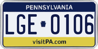 PA license plate LGE0106