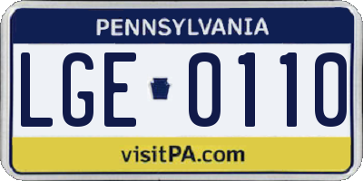 PA license plate LGE0110