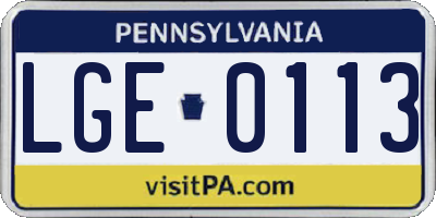 PA license plate LGE0113