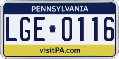PA license plate LGE0116