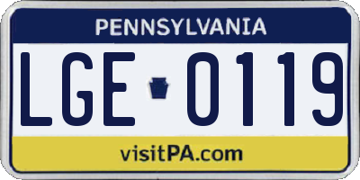 PA license plate LGE0119
