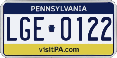 PA license plate LGE0122