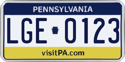 PA license plate LGE0123