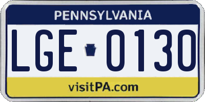 PA license plate LGE0130