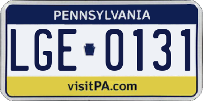 PA license plate LGE0131
