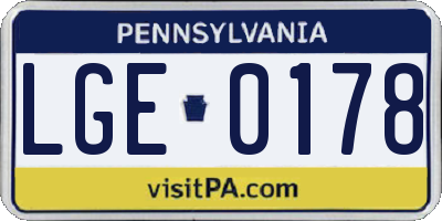 PA license plate LGE0178