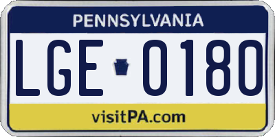 PA license plate LGE0180