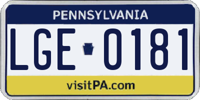 PA license plate LGE0181