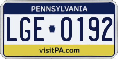 PA license plate LGE0192