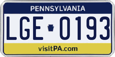 PA license plate LGE0193